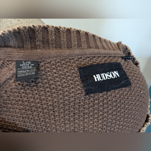 Hudson Cable Knit Acid Wash Brown Cotton Sweater Size large - Picture 7 of 11
